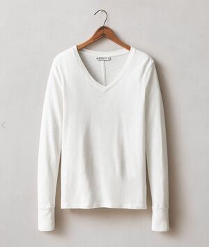 American Giant Shirt Womens S Bone White Premium Slub Long Sleeve V-Neck Tee NEW